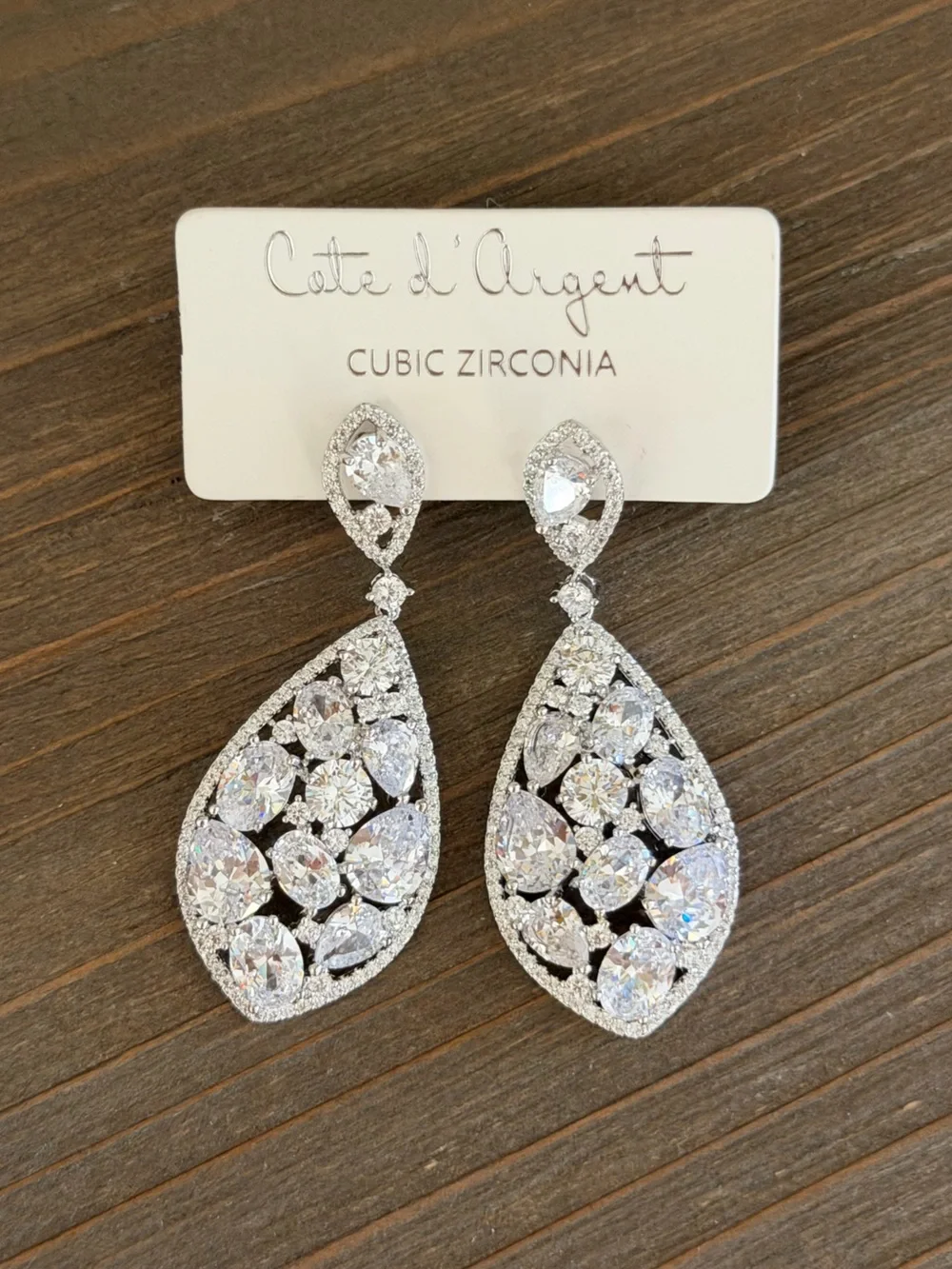 Côté d'Argent Silver Cubic Zirconia Teardrop Drop Earrings - Clear